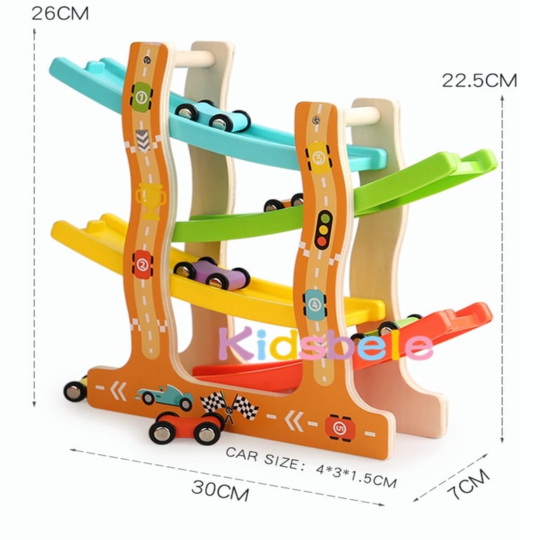 Premium Wooden Gliders Set with Animal and Traffic Theme for Educational Play - Montessori Inertia Track Car Toys for Kids, Safe and Non-Toxic, Perfect Birthday Gifts, Develop Fine Motor Skills and Hand-Eye Coordination, Durable Four-Layer Design for Hours of Fun