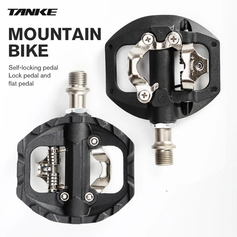 TANKE Dual Clipless & Flat Mountain Bike Pedals with 3 Sealed Bearings, Aluminum Construction, SPD Compatibility, and Nylon Cycling Accessories - Versatile Design for Enhanced Performance and Stability on Trails