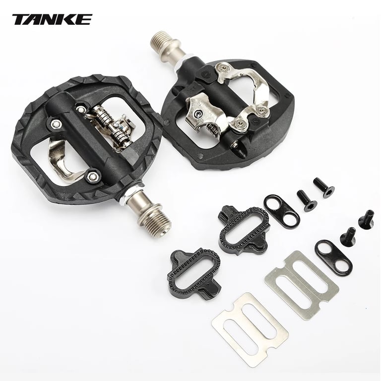 TANKE Dual Clipless & Flat Mountain Bike Pedals with 3 Sealed Bearings, Aluminum Construction, SPD Compatibility, and Nylon Cycling Accessories - Versatile Design for Enhanced Performance and Stability on Trails
