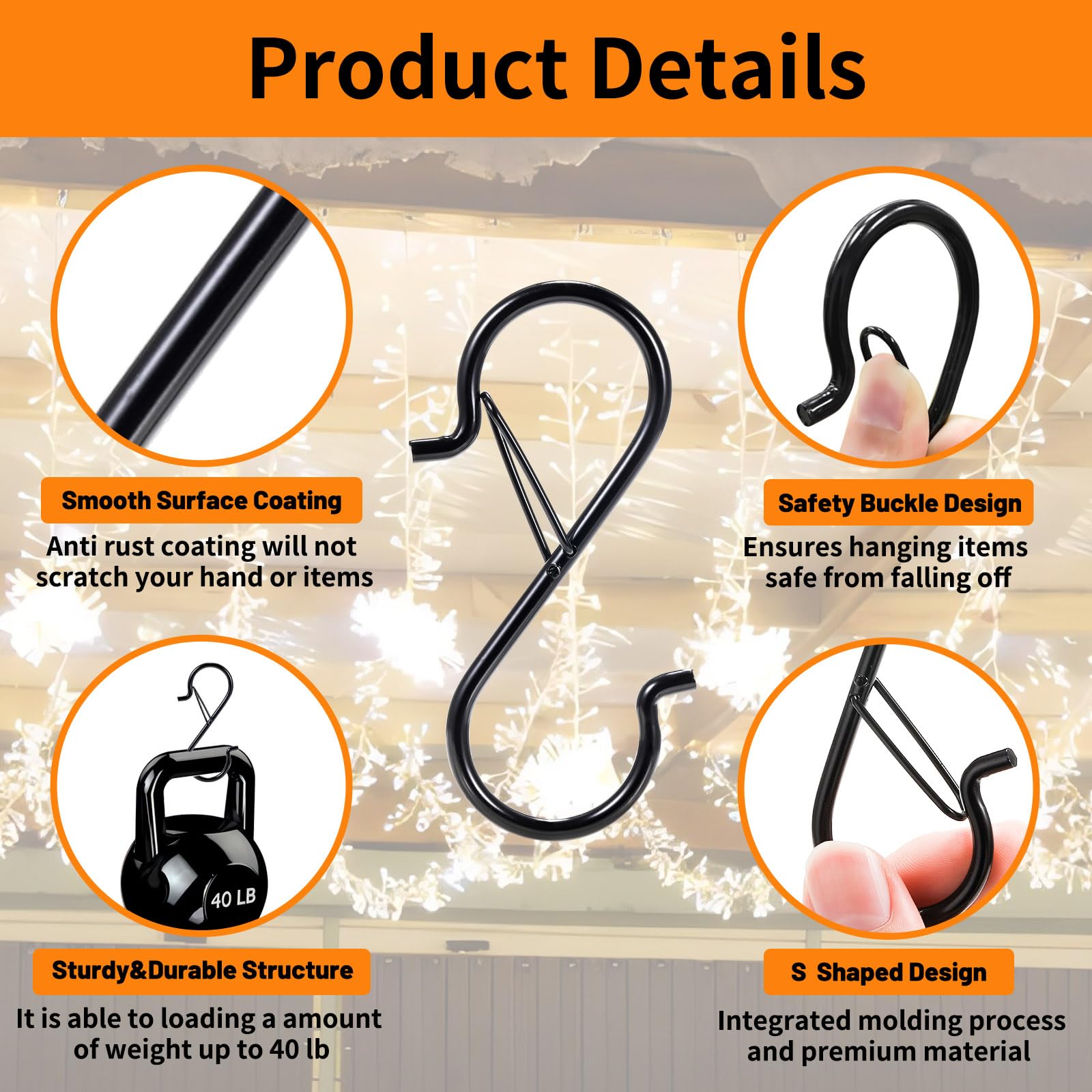 Heavy Duty Metal S Hooks with Safety Buckle Design - Pack of 5/10/20 for Versatile Hanging Solutions in Home, Garden, and Workspace - Space-Saving and Easy to Use Organizer for Pots, Pans, Clothes, and More