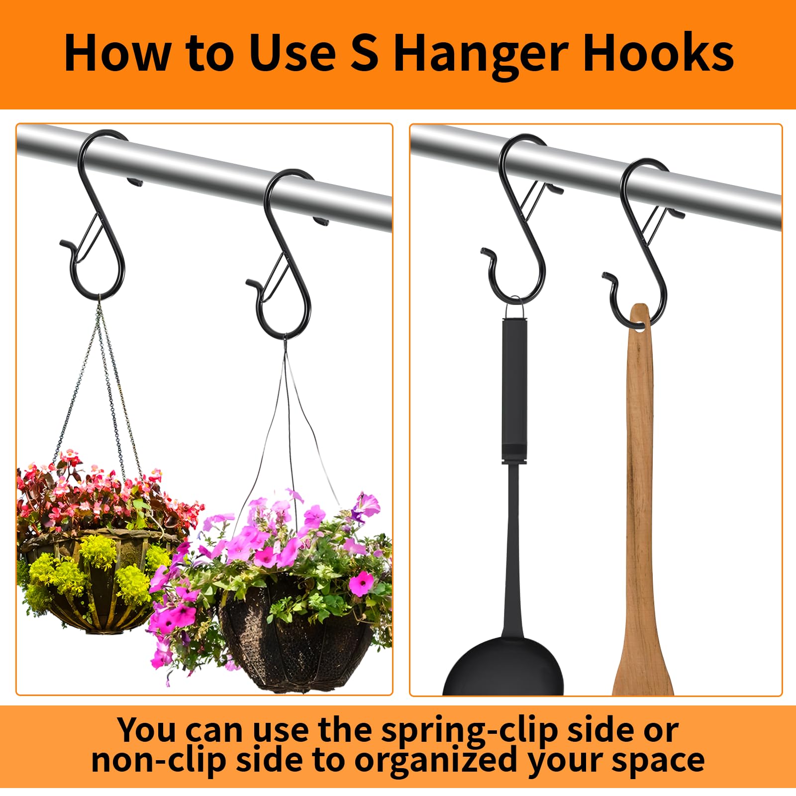 Heavy Duty Metal S Hooks with Safety Buckle Design - Pack of 5/10/20 for Versatile Hanging Solutions in Home, Garden, and Workspace - Space-Saving and Easy to Use Organizer for Pots, Pans, Clothes, and More