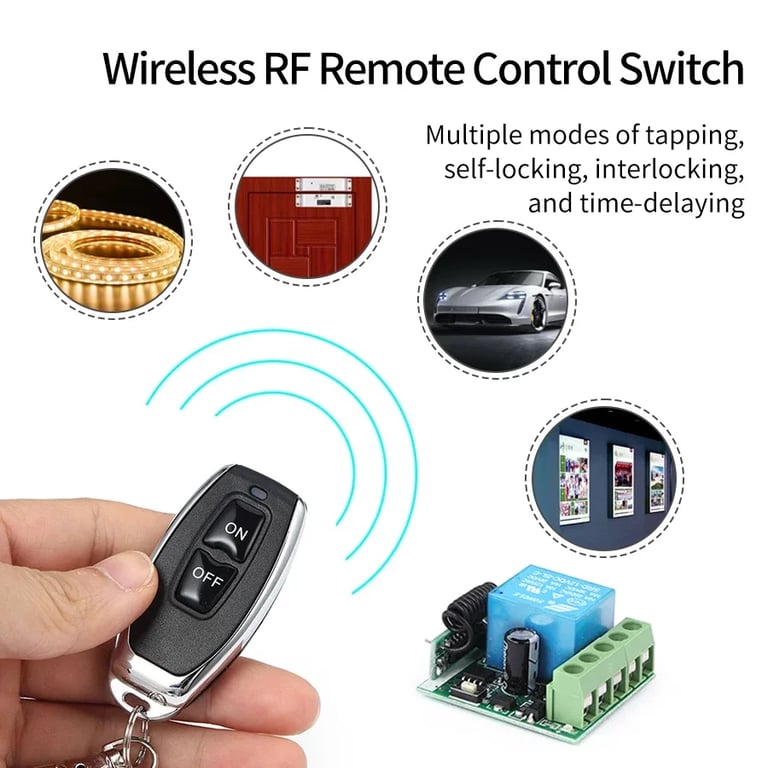 RF433Mhz Wireless Light Switch DC 12V 1CH 10A Relay Receiver Transmitter for Door Electromagnetic Lock DIY Module - Easy to Install Remote Control System for Home Automation Projects