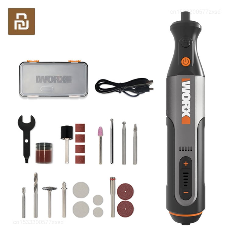 Worx 8V Rotary Tool WX106 - Cordless Mini Drill for Engraving, Grinding, and Polishing with Variable Speed Control, USB Charger, Durable Construction, and Wide Range of Accessories