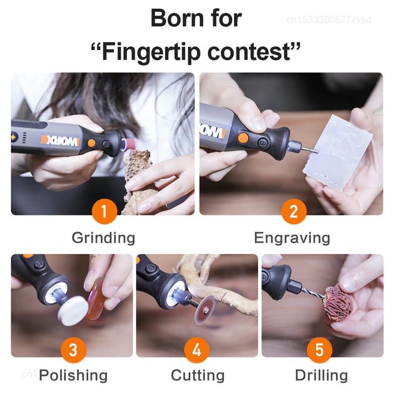 Worx 8V Rotary Tool WX106 - Cordless Mini Drill for Engraving, Grinding, and Polishing with Variable Speed Control, USB Charger, Durable Construction, and Wide Range of Accessories
