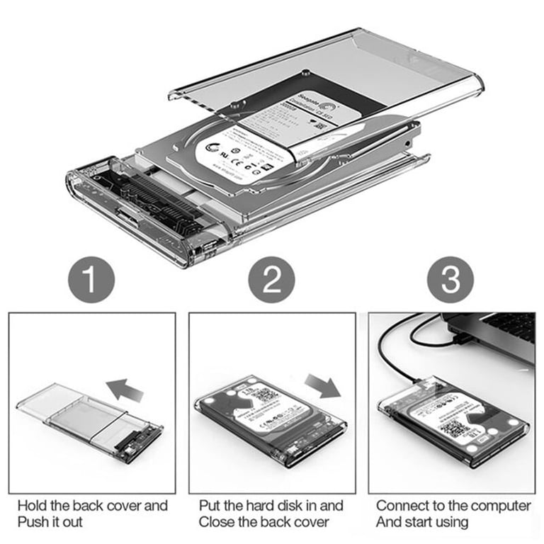High-Speed USB 3.0 to SATA III 2.5-inch HDD SSD External Enclosure Case for Quick Data Transfer, Durable Build, Easy Installation, Portable Design
