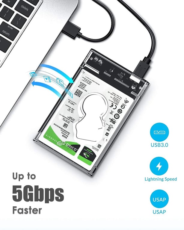 High-Speed USB 3.0 to SATA III 2.5-inch HDD SSD External Enclosure Case for Quick Data Transfer, Durable Build, Easy Installation, Portable Design