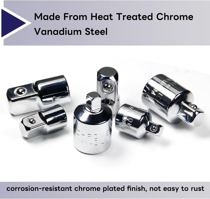 6-Piece Chrome Vanadium Steel Socket Adapter and Reducer Set for Automotive Applications - Durable and Versatile Kit for Quick Socket Size Adjustments - Smooth Ratchet Operation - Ideal for Mechanics and Enthusiasts