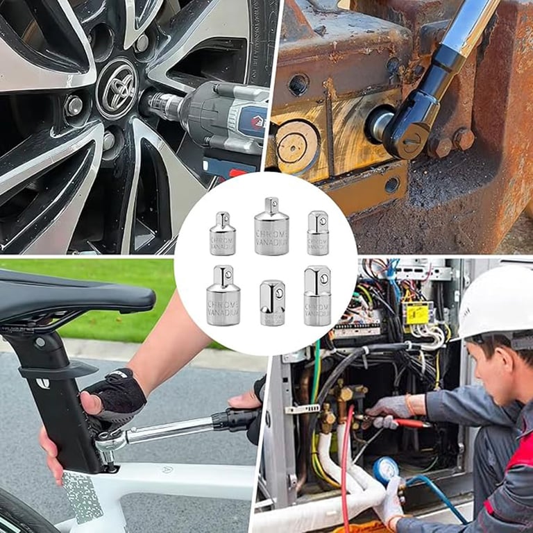 6-Piece Chrome Vanadium Steel Socket Adapter and Reducer Set for Automotive Applications - Durable and Versatile Kit for Quick Socket Size Adjustments - Smooth Ratchet Operation - Ideal for Mechanics and Enthusiasts