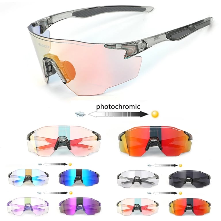ELICIT Cycling Glasses with Advanced Photochromic Technology and Polarized Lens Design for Men and Women - Durable Lightweight Sunglasses for Cycling, Hiking, Mountain Biking - Adjustable Fit for Maximum Comfort and Eye Protection