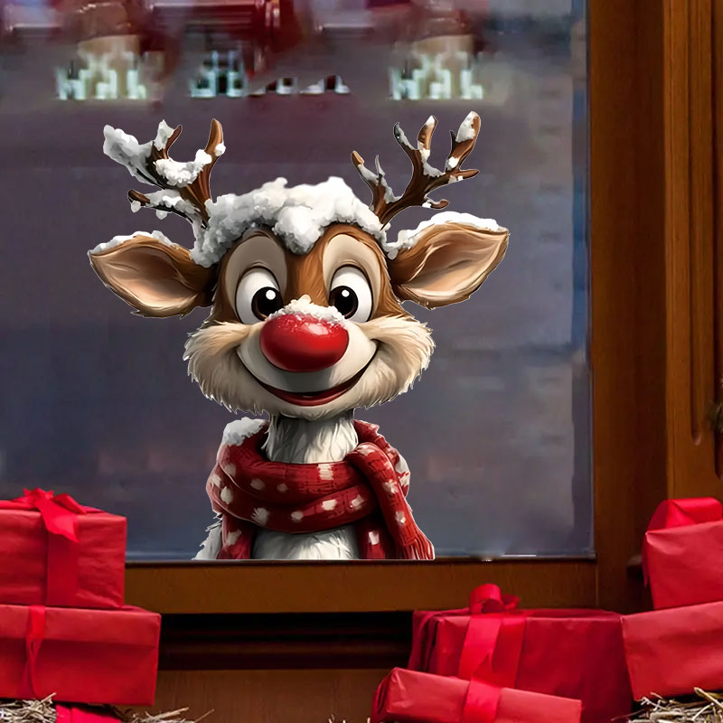 Waterproof and Durable Christmas Reindeer Window Stickers - High-Quality Vinyl Decals for Easy DIY Holiday Decoration - Festive Home Decor for Christmas and Winter Parties - Reusable and Versatile Adhesive Decals - 15.7 x 23.6 Inches, 1 Sheet for Multiple Windows and Doors