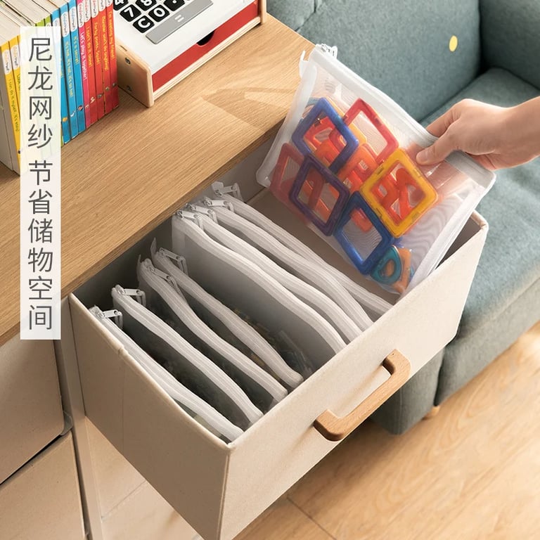 Transparent Toy Storage Bag with Spacious Capacity for Building Blocks and Small Toys - Durable Zipper, Lightweight Design, Easy Access, Multi-functional Organizer for Kids' Toys, Art Supplies, and Accessories - Portable Storage Solution for Organized Playtime and Travel