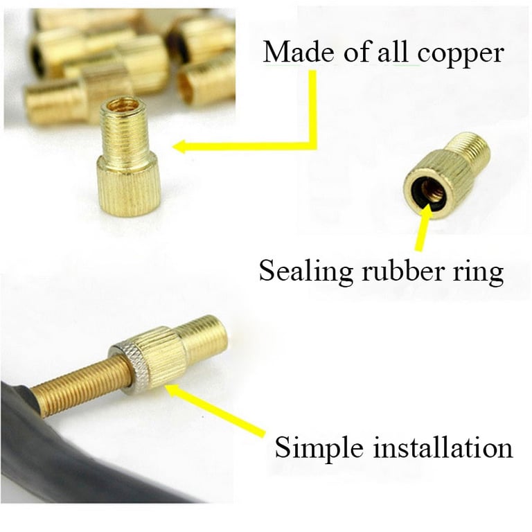 Durable 5PC F/V to A/V Presta to Schrader Valve Conversion Adapter - Easy Install Bike Valve Converter for Quick Inflation - Portable Golden French Valve Adapter for Versatile Compatibility with Various Bicycle Tires