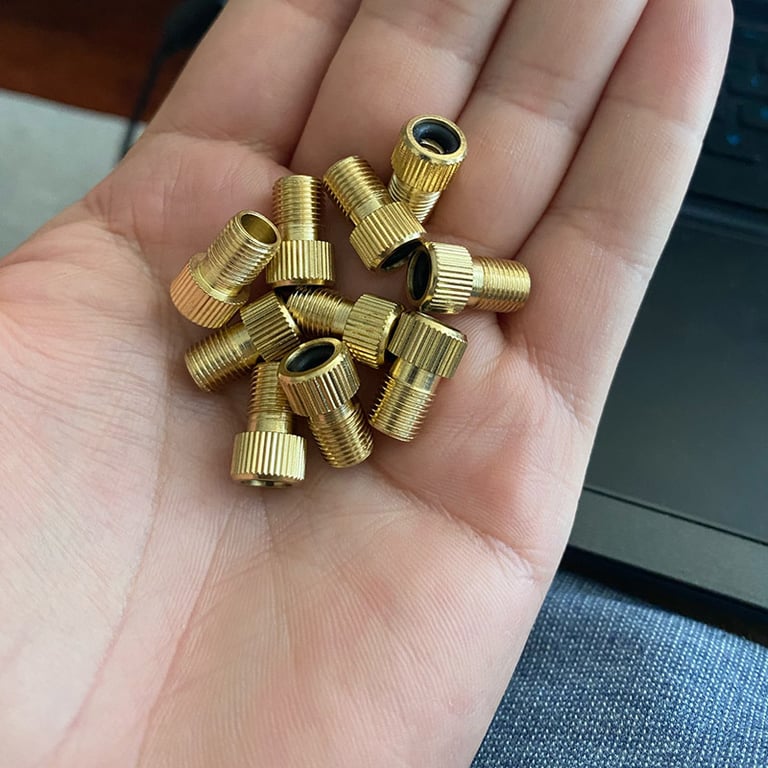 Durable 5PC F/V to A/V Presta to Schrader Valve Conversion Adapter - Easy Install Bike Valve Converter for Quick Inflation - Portable Golden French Valve Adapter for Versatile Compatibility with Various Bicycle Tires