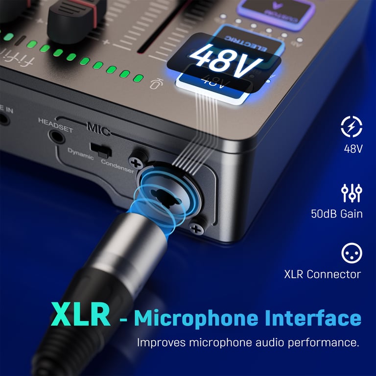 FIFINE Enhanced Gaming Audio Mixer with 4 Channels, RGB Lighting, and XLR Microphone Interface for Game Voice, Podcasting, and More - Streamlined Controls, AmpliGame SC3 Compatibility, Durable Design with Stylish RGB Lighting