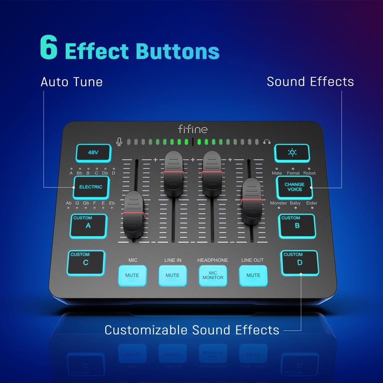 FIFINE Enhanced Gaming Audio Mixer with 4 Channels, RGB Lighting, and XLR Microphone Interface for Game Voice, Podcasting, and More - Streamlined Controls, AmpliGame SC3 Compatibility, Durable Design with Stylish RGB Lighting