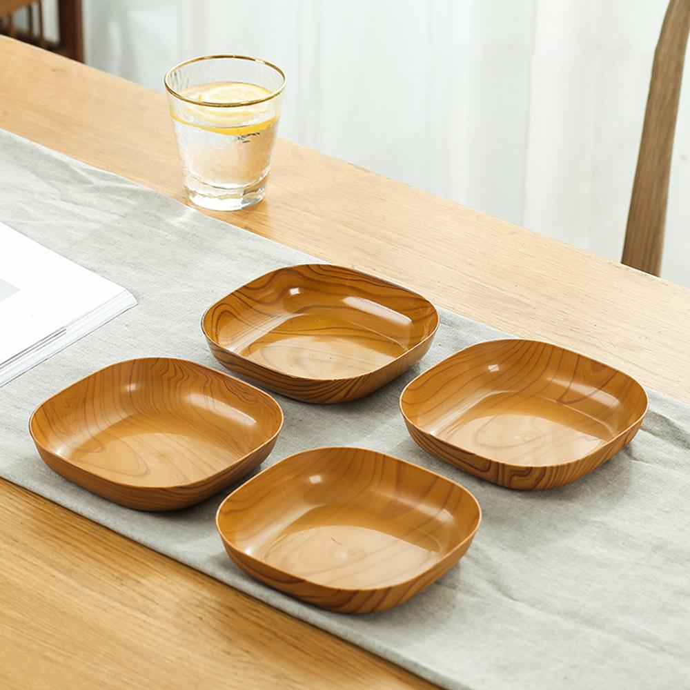 Set of 10 Japanese-Style Plastic Dishes with Imitation Wood Grain Design - Versatile and Elegant Serving Plates for Fruits, Snacks, and Main Dishes - Food-Grade and BPA-Free Material - Bone Spitting Dish for Clean Dining - Lightweight and Durable Household Essential for Everyday Use and Special Occasions