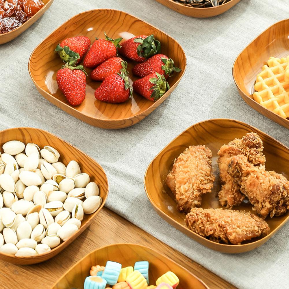 Set of 10 Japanese-Style Plastic Dishes with Imitation Wood Grain Design - Versatile and Elegant Serving Plates for Fruits, Snacks, and Main Dishes - Food-Grade and BPA-Free Material - Bone Spitting Dish for Clean Dining - Lightweight and Durable Household Essential for Everyday Use and Special Occasions