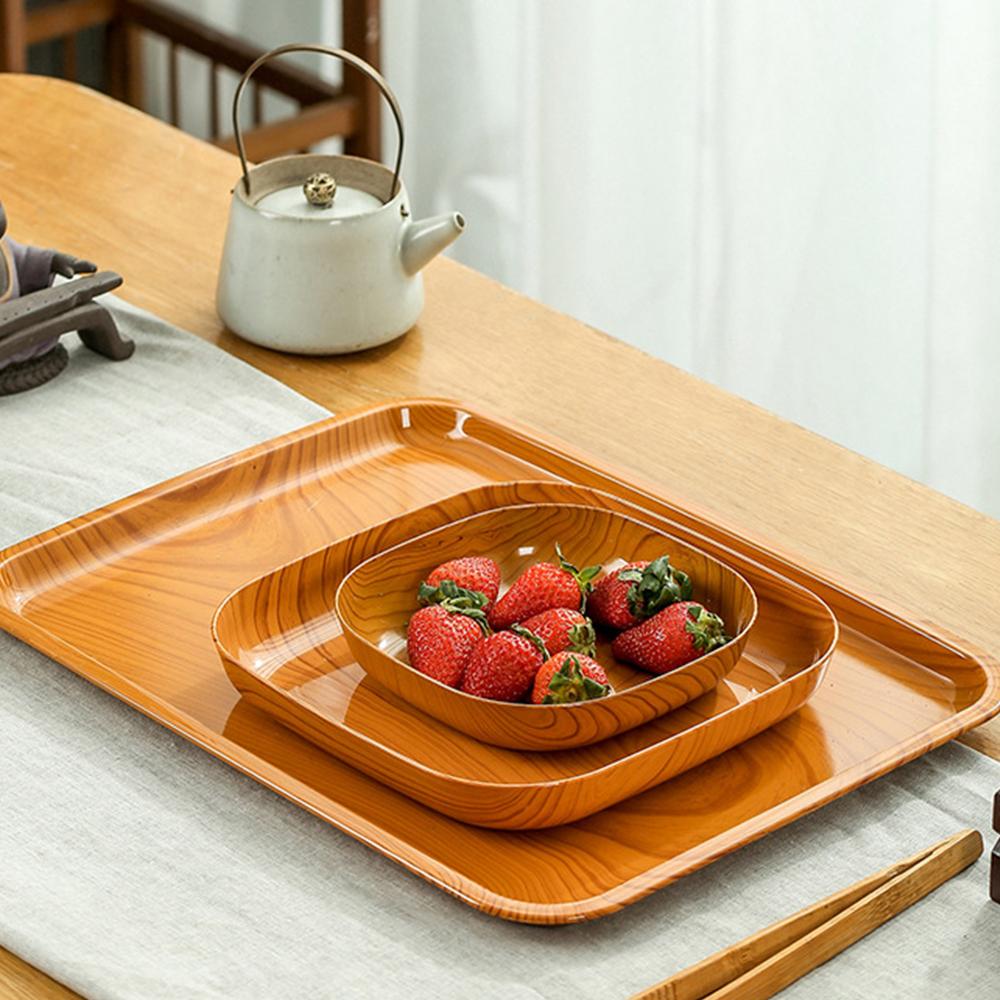 Set of 10 Japanese-Style Plastic Dishes with Imitation Wood Grain Design - Versatile and Elegant Serving Plates for Fruits, Snacks, and Main Dishes - Food-Grade and BPA-Free Material - Bone Spitting Dish for Clean Dining - Lightweight and Durable Household Essential for Everyday Use and Special Occasions