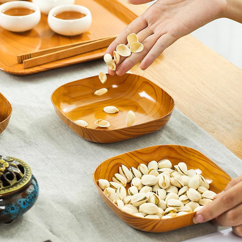 Set of 10 Japanese-Style Plastic Dishes with Imitation Wood Grain Design - Versatile and Elegant Serving Plates for Fruits, Snacks, and Main Dishes - Food-Grade and BPA-Free Material - Bone Spitting Dish for Clean Dining - Lightweight and Durable Household Essential for Everyday Use and Special Occasions