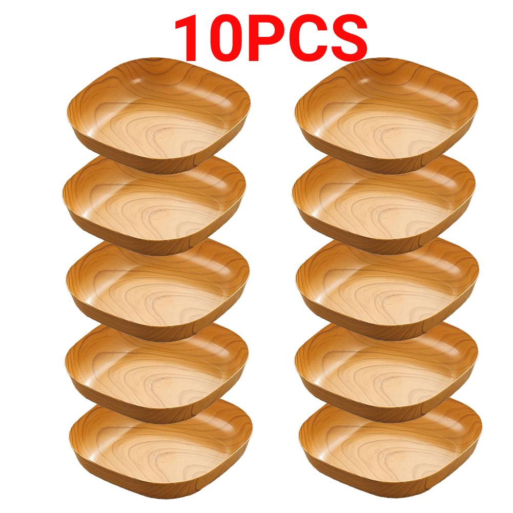 Set of 10 Japanese-Style Plastic Dishes with Imitation Wood Grain Design - Versatile and Elegant Serving Plates for Fruits, Snacks, and Main Dishes - Food-Grade and BPA-Free Material - Bone Spitting Dish for Clean Dining - Lightweight and Durable Household Essential for Everyday Use and Special Occasions