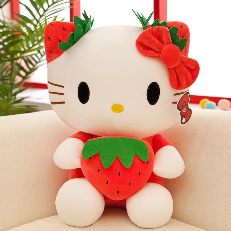 Adorable Strawberry KT Cat Hello Kitty Plush Stuffed Toy - Perfect for Children's Gifts and Home Decorations - Soft and Huggable Material - High-Quality Construction - Multi-Purpose Usage as Pillow or Decorative Accent - Ideal Gift for Hello Kitty Fans - Collectible Item from Sanrio