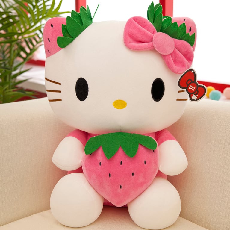 Adorable Strawberry KT Cat Hello Kitty Plush Stuffed Toy - Perfect for Children's Gifts and Home Decorations - Soft and Huggable Material - High-Quality Construction - Multi-Purpose Usage as Pillow or Decorative Accent - Ideal Gift for Hello Kitty Fans - Collectible Item from Sanrio