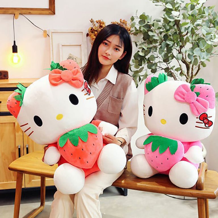 Adorable Strawberry KT Cat Hello Kitty Plush Stuffed Toy - Perfect for Children's Gifts and Home Decorations - Soft and Huggable Material - High-Quality Construction - Multi-Purpose Usage as Pillow or Decorative Accent - Ideal Gift for Hello Kitty Fans - Collectible Item from Sanrio