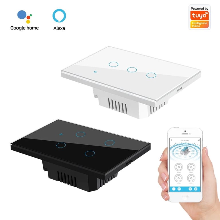 Tuya Smart Switches - WiFi Enabled Touch Switches for US Homes with Multiple Gang Options, Voice Control, and Energy Monitoring - Compatible with Alexa and Google Home for Remote Control and Customized Lighting Control