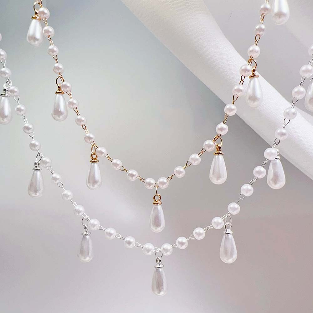 0.5M-1M Imitation Pearl Waterdrop Pendant Beaded Chain for DIY Jewelry Making - Elegant Design with Adjustable Length - High-Quality Plastic Beads and Copper Chains - Versatile for Necklaces, Bracelets, and Fashion Accessories - Ideal for Beginners and Experienced Crafters