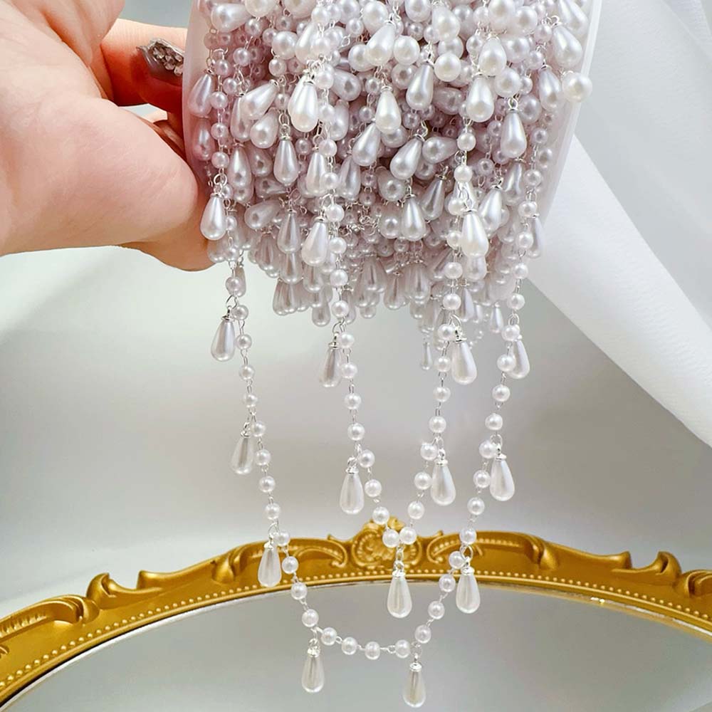 0.5M-1M Imitation Pearl Waterdrop Pendant Beaded Chain for DIY Jewelry Making - Elegant Design with Adjustable Length - High-Quality Plastic Beads and Copper Chains - Versatile for Necklaces, Bracelets, and Fashion Accessories - Ideal for Beginners and Experienced Crafters