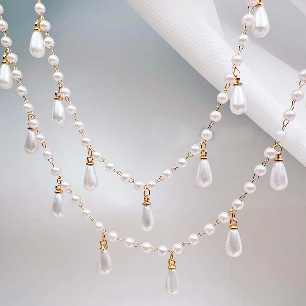 0.5M-1M Imitation Pearl Waterdrop Pendant Beaded Chain for DIY Jewelry Making - Elegant Design with Adjustable Length - High-Quality Plastic Beads and Copper Chains - Versatile for Necklaces, Bracelets, and Fashion Accessories - Ideal for Beginners and Experienced Crafters