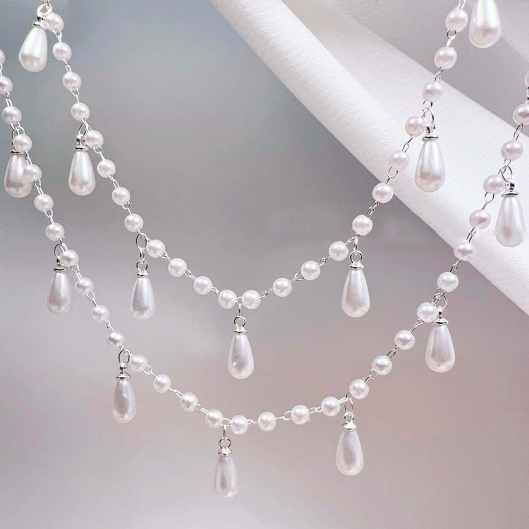 0.5M-1M Imitation Pearl Waterdrop Pendant Beaded Chain for DIY Jewelry Making - Elegant Design with Adjustable Length - High-Quality Plastic Beads and Copper Chains - Versatile for Necklaces, Bracelets, and Fashion Accessories - Ideal for Beginners and Experienced Crafters