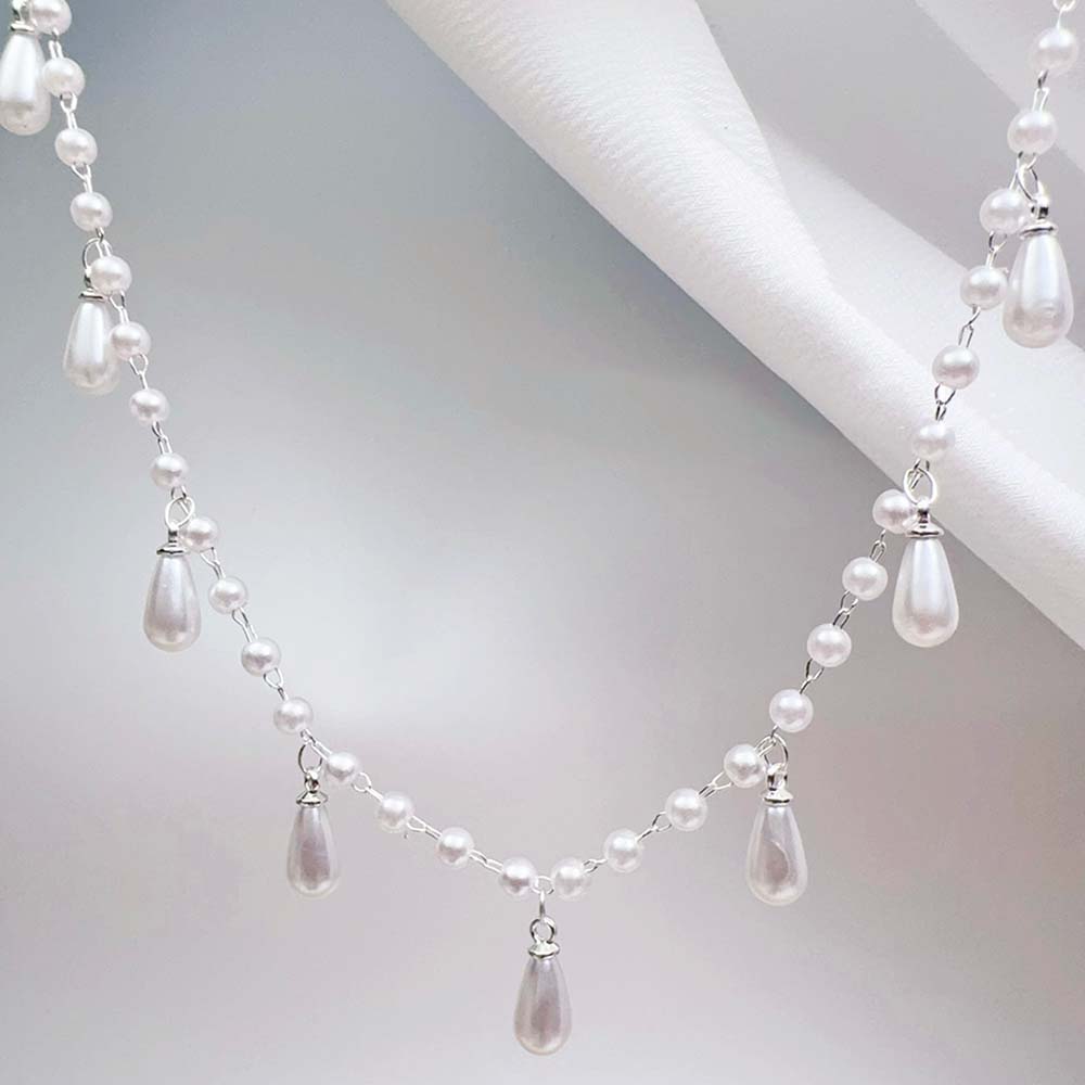 0.5M-1M Imitation Pearl Waterdrop Pendant Beaded Chain for DIY Jewelry Making - Elegant Design with Adjustable Length - High-Quality Plastic Beads and Copper Chains - Versatile for Necklaces, Bracelets, and Fashion Accessories - Ideal for Beginners and Experienced Crafters