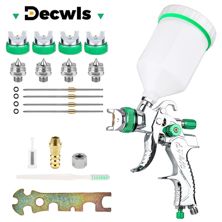 Professional HVLP Spray Gun Kit with Steel Nozzle (1.4/1.7/2.0/2.5mm) - Gravity Feed Design for Versatile Painting Applications - Adjustable Spray Pattern and Ergonomic Handle for Precise Control - Ideal for DIY, Automotive, Furniture Refinishing - High-Quality Construction for Long-Lasting Performance