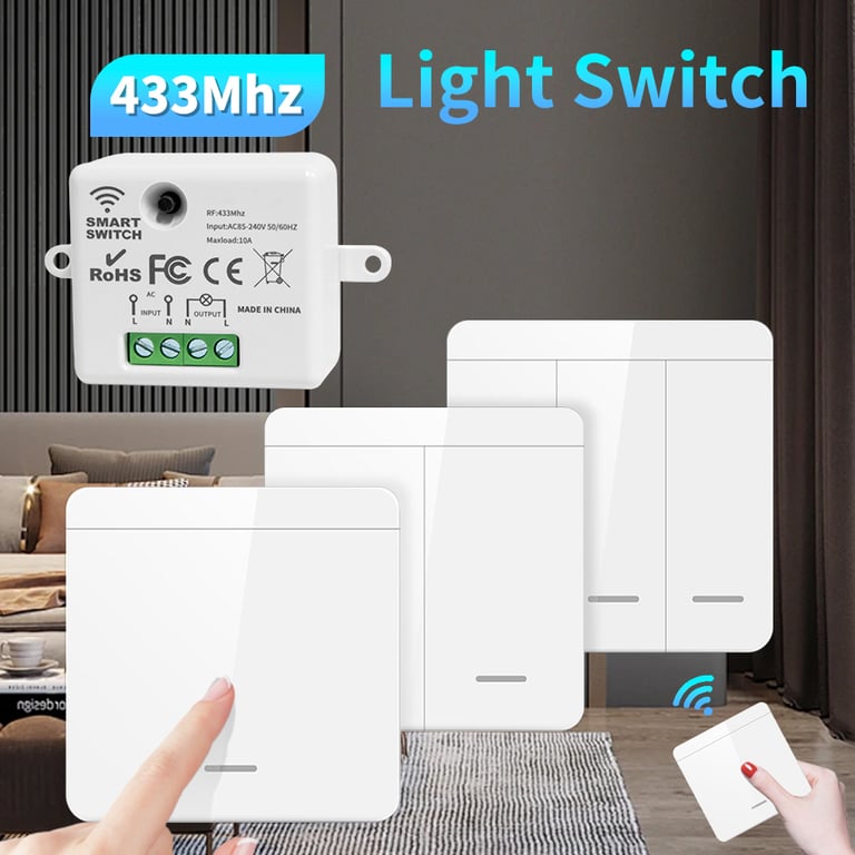 RF433 Wireless ON OFF Switch Module with Remote Control Function for Easy Home Lighting Control, Available in 1/2/3 Gang Options, Compatible with Various Bulbs, 10A Capacity for Versatile Lighting Solutions, Easy Installation for Hassle-Free Setup and Upgrade