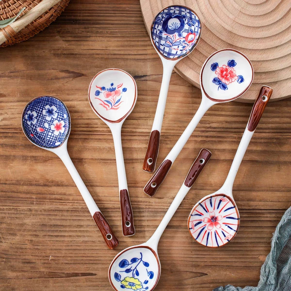 Hand-Painted Ceramic Dessert Spoons Gift Set - Eco-Friendly Underglaze Paint - Long-Handled Spoon for Stirring and Serving - Unique and Elegant Designs - High-Quality Material for Durability and Safety - Ideal for Eco-Conscious Consumers and Aesthetic Dining Experiences