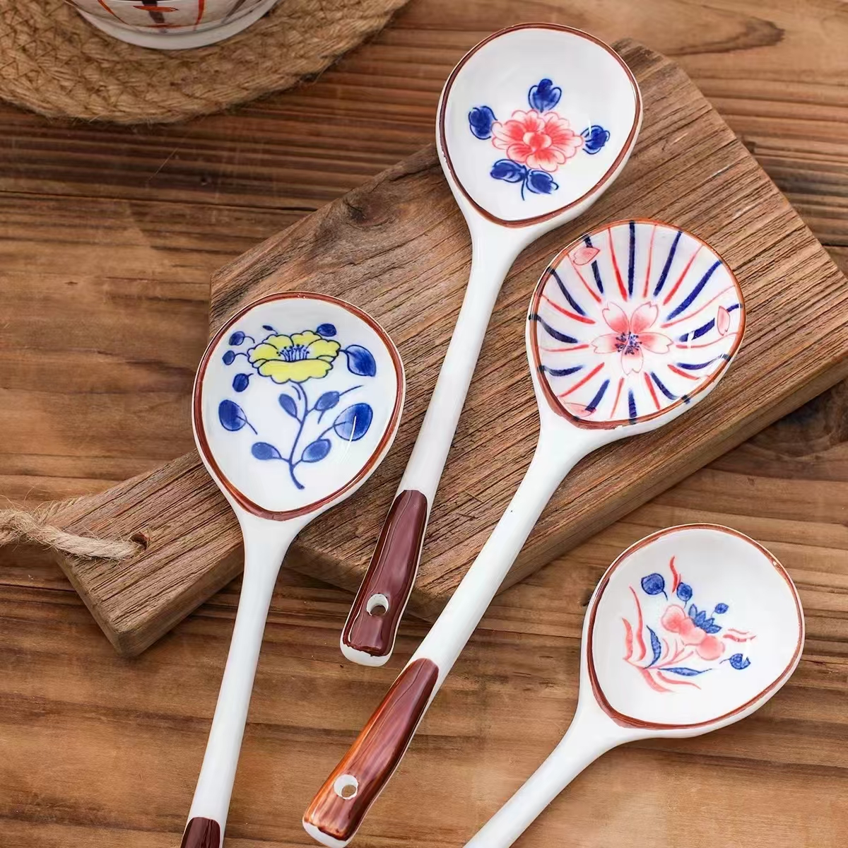 Hand-Painted Ceramic Dessert Spoons Gift Set - Eco-Friendly Underglaze Paint - Long-Handled Spoon for Stirring and Serving - Unique and Elegant Designs - High-Quality Material for Durability and Safety - Ideal for Eco-Conscious Consumers and Aesthetic Dining Experiences