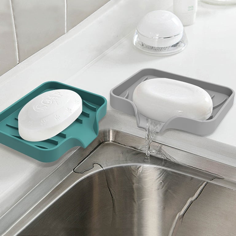 Silicone Self-Draining Soap Bar Holder Tray with Space-Saving Design for Kitchen Sink - Durable, Mold-Resistant, and Versatile Organizer for Soap, Sponges, and Kitchen Tools - Non-Slip Base and Raised Edges for Easy Access and Neat Countertops