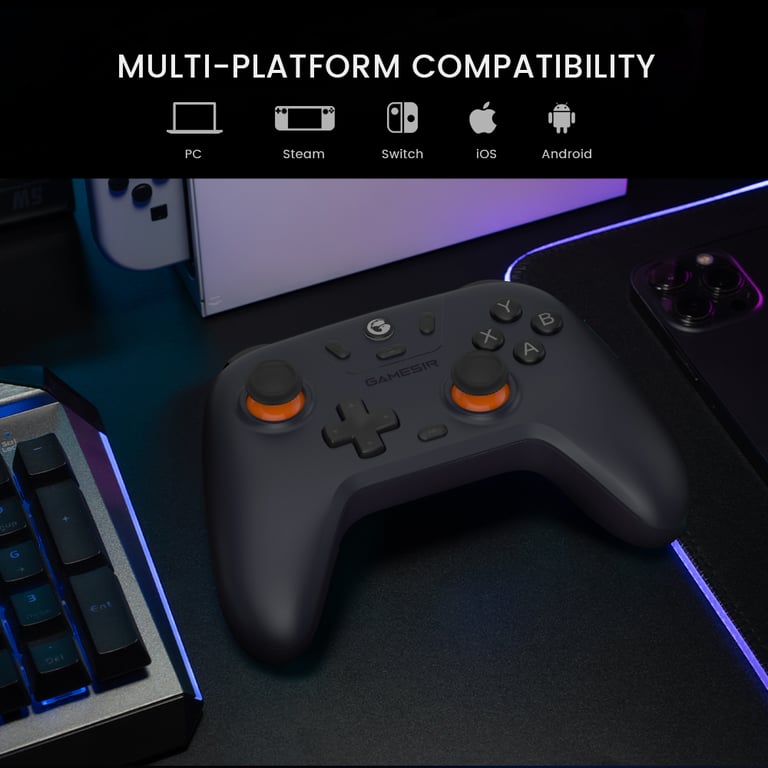 GameSir T4 Nova Lite Controller - Multi-Platform Hall Effect Analog Sticks Wireless Gaming Controller with Customizable Buttons for Nintendo Switch, iPhone, Android, PC & Steam - Long Battery Life & Bluetooth Connectivity for Uninterrupted Gaming Sessions On-the-Go