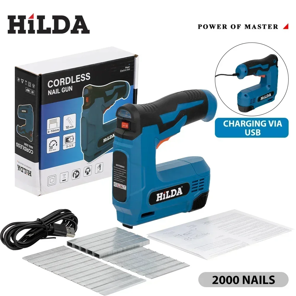 HILDA USB Electric 2-in-1 Air Nail Gun - Powerful Pneumatic Stapler for Woodworking Projects, Efficient Operation with 2000 Staples Capacity, Durable Construction for Longevity, Easy-to-Use Controls, Compact and Portable Tool for Versatile Applications
