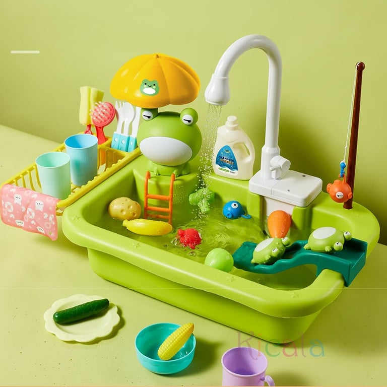 Interactive Kids Kitchen Sink Toy with Electric Dishwasher, Play Food, and Fishing Toy - Lights, Sounds, and Role-Playing Fun for Girls - Durable & Safe Pretend Playset for Creative & Imaginative Playtime