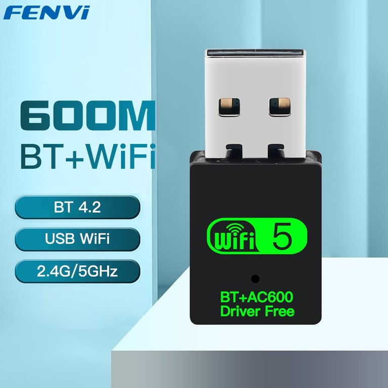 FENVI 600Mbps Dual Band USB WiFi Bluetooth Adapter for High-Speed Connectivity with Plug and Play Feature - Compatible with Windows, Mac, Linux - 2.4GHz and 5GHz Frequencies for Seamless Streaming, Gaming, and Data Transfer