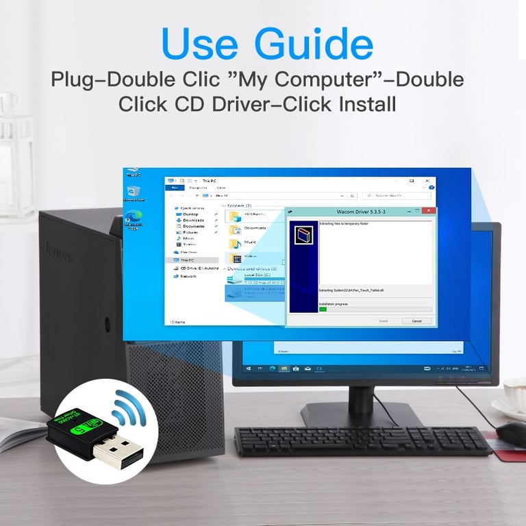 FENVI 600Mbps Dual Band USB WiFi Bluetooth Adapter for High-Speed Connectivity with Plug and Play Feature - Compatible with Windows, Mac, Linux - 2.4GHz and 5GHz Frequencies for Seamless Streaming, Gaming, and Data Transfer