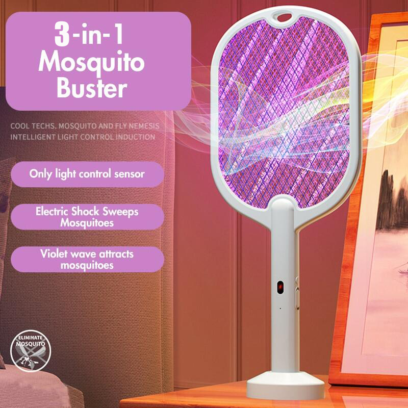 3-in-1 Electric Mosquito Swatter with 3000V Voltage, Type-C Rechargeable Battery, Safe & Chemical-Free - Portable Insect Killer Lamp, Fly Killer - Eco-Friendly Pest Control Solution for Home & Outdoor Use