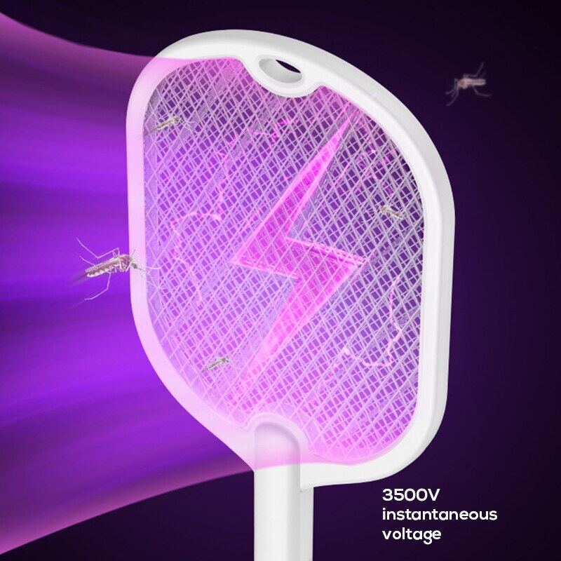 3-in-1 Electric Mosquito Swatter with 3000V Voltage, Type-C Rechargeable Battery, Safe & Chemical-Free - Portable Insect Killer Lamp, Fly Killer - Eco-Friendly Pest Control Solution for Home & Outdoor Use