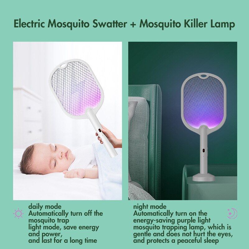 3-in-1 Electric Mosquito Swatter with 3000V Voltage, Type-C Rechargeable Battery, Safe & Chemical-Free - Portable Insect Killer Lamp, Fly Killer - Eco-Friendly Pest Control Solution for Home & Outdoor Use