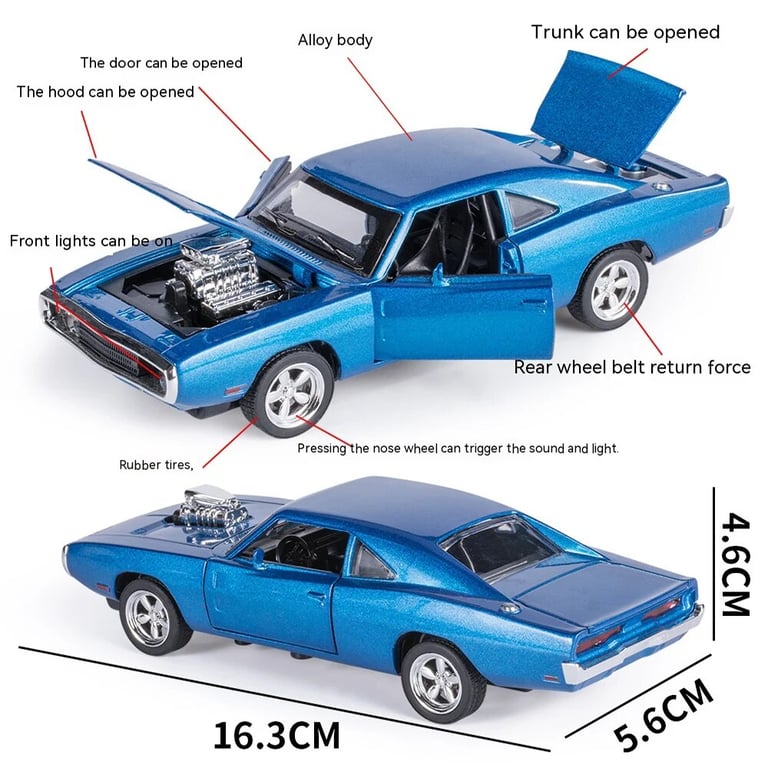 1:32 Scale CHARGER 1970 Diecast Model Car - Premium Alloy Construction - Pull Back Function - Ideal for Kids and Collectors - Great Gift Idea for Car Enthusiasts - Enhance Your Collection with Realistic Details and Sturdy Build