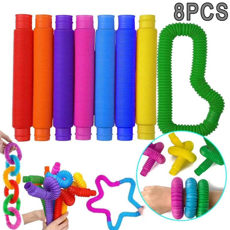 8PCS Colorful Telescopic Tube Pop Toy Stretching Tube for Stress Relief and Fine Motor Skills Development - Fidget and Educational Sensory Toy for Kids and Adults - Vibrant Colors, Telescopic Design, Durable Construction - Anxiety Reducing Toy for Focus and Relaxation