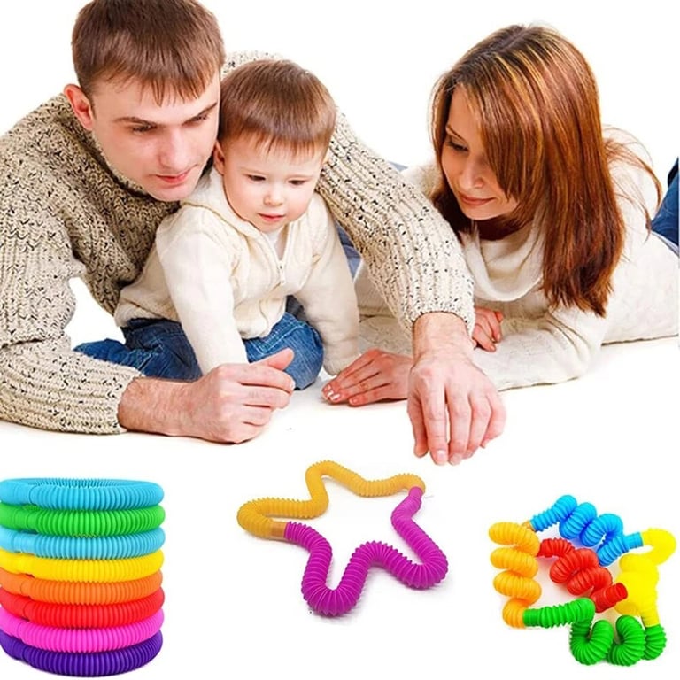 8PCS Colorful Telescopic Tube Pop Toy Stretching Tube for Stress Relief and Fine Motor Skills Development - Fidget and Educational Sensory Toy for Kids and Adults - Vibrant Colors, Telescopic Design, Durable Construction - Anxiety Reducing Toy for Focus and Relaxation