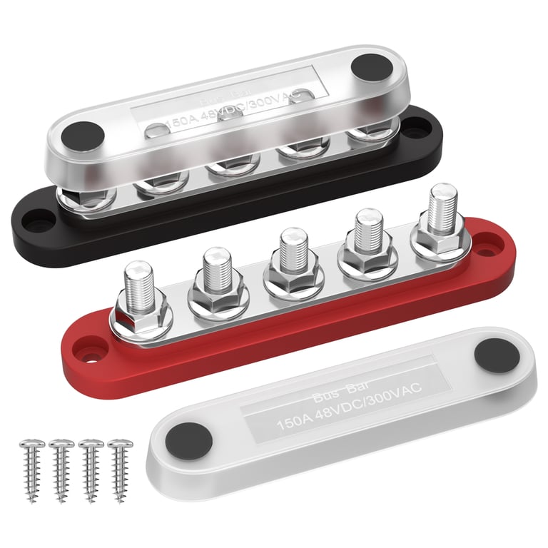 DaierTek 150A 5x1/4" Studs Bus Bar Power Distribution Block with Cover for Automotive Applications - Durable Construction, Easy Installation, Versatile Use, Secure Connection - Ideal for Cars, Trucks, RVs, Boats - Long-Lasting Performance and Safety Features